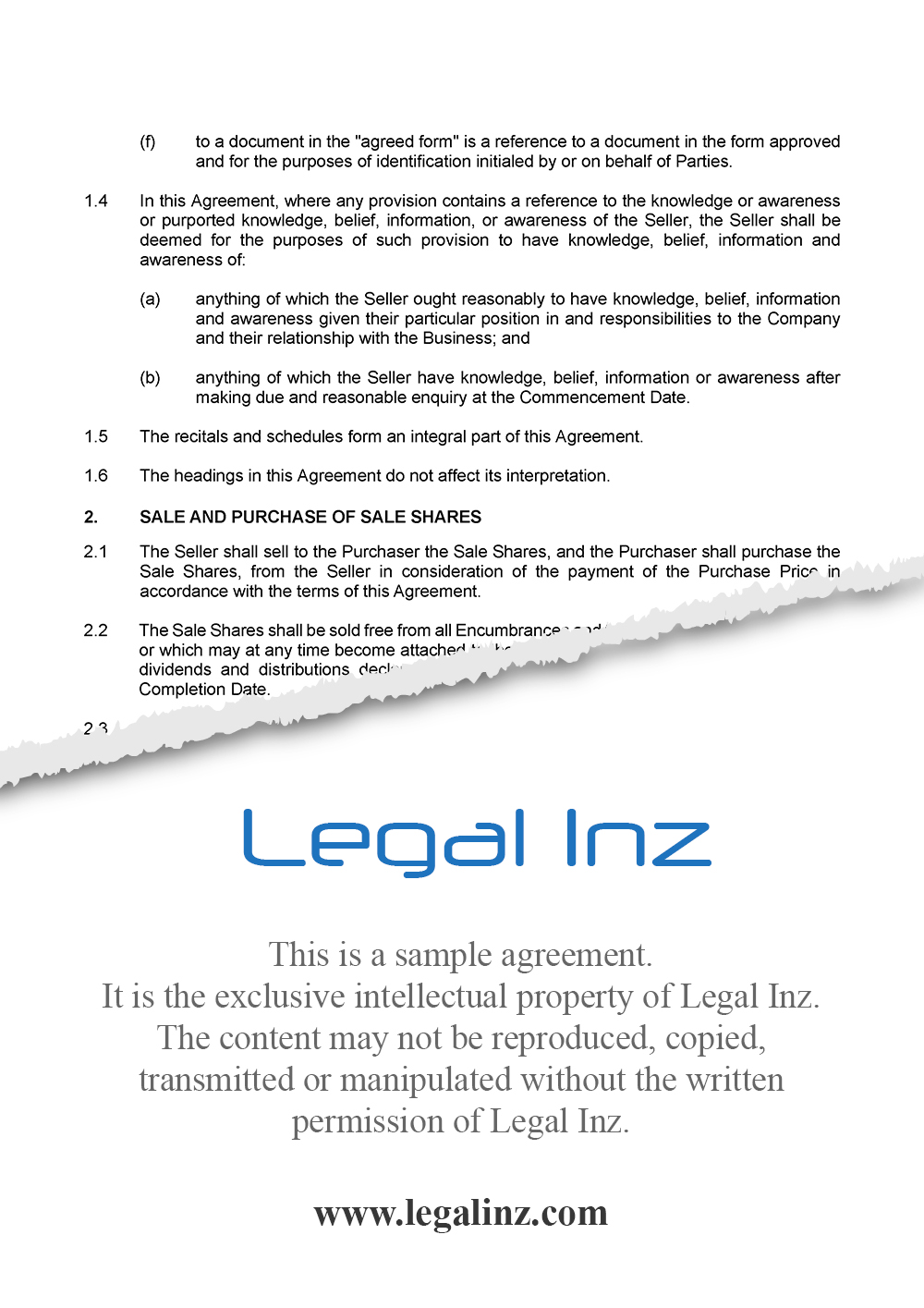Share Purchase Agreement Sample 4